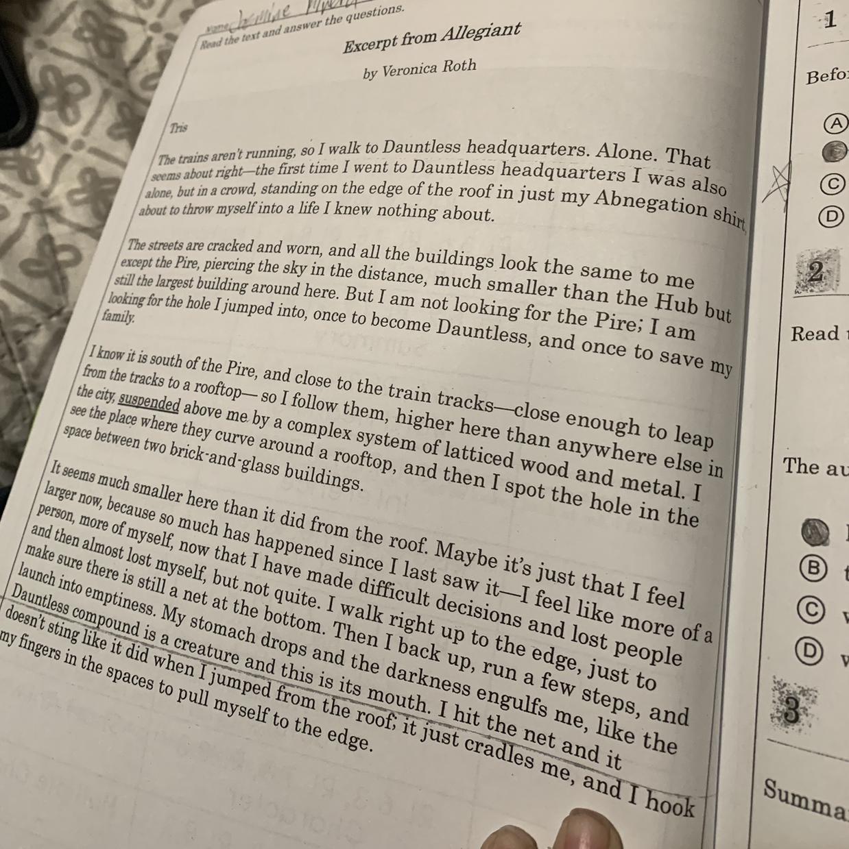 Can someone summarize this using key details from the text please! ( Excerpt from Allegiant)