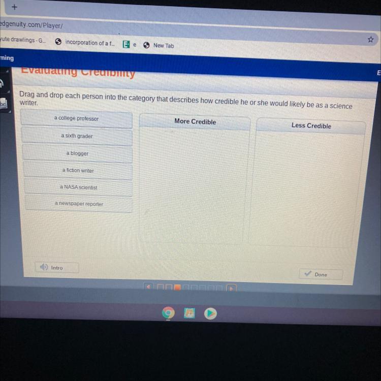 Drag and drop each person into the category that describes how credible here she would likely be as a