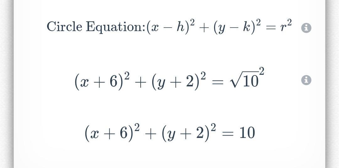 Determine the equation of the circle graphed below in the photo! Equation should look like the following