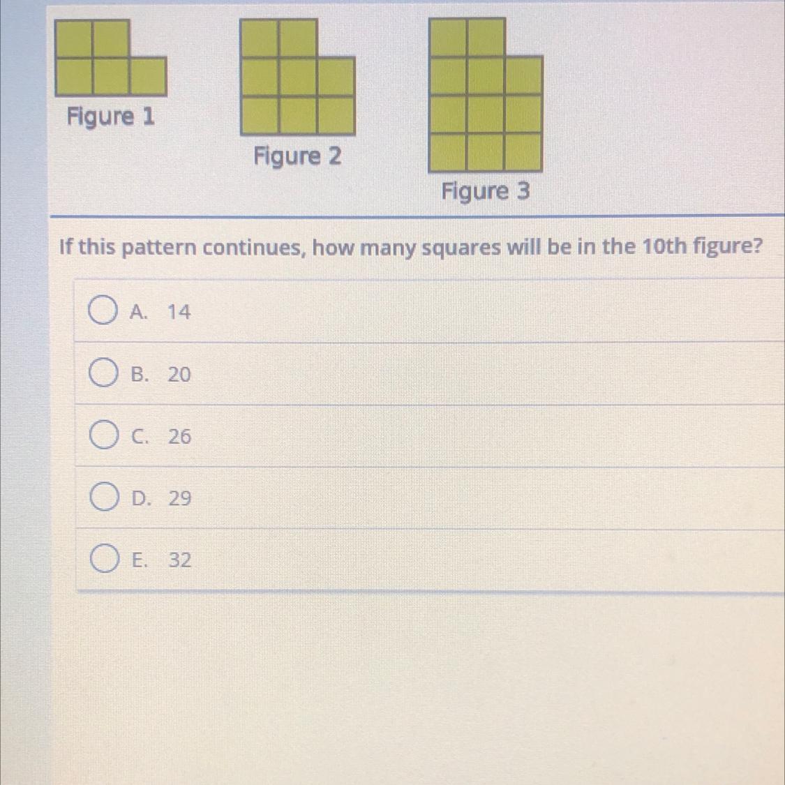Figure 1Figure 2Figure 3If this pattern continues, how many squares will be in the 10th figure?