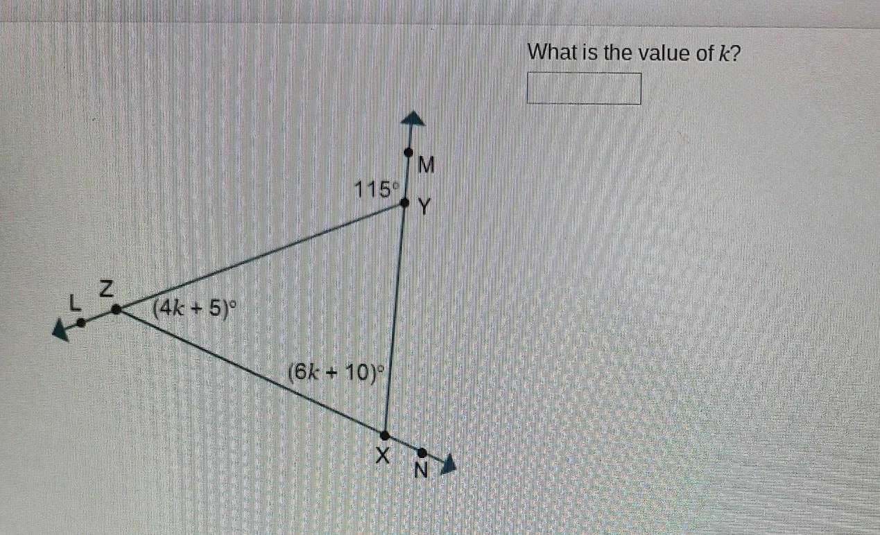 What is the value of k? M 1150 Y Z (4k + 5) (6k + 10) XI need help ASAP