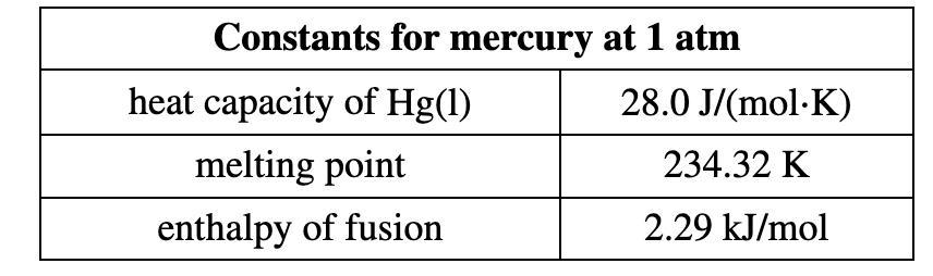 Calculate The Heat Energy Released When 16.2 G Of Liquid Mercury At 25.00 C Is Converted To Solid Mercury