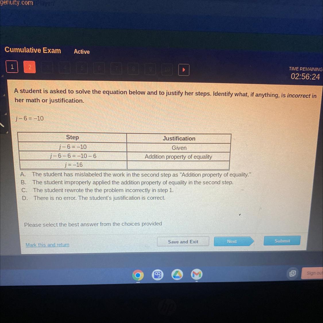 a student is asked to solve the equation below and to justify her steps identify what if anything is