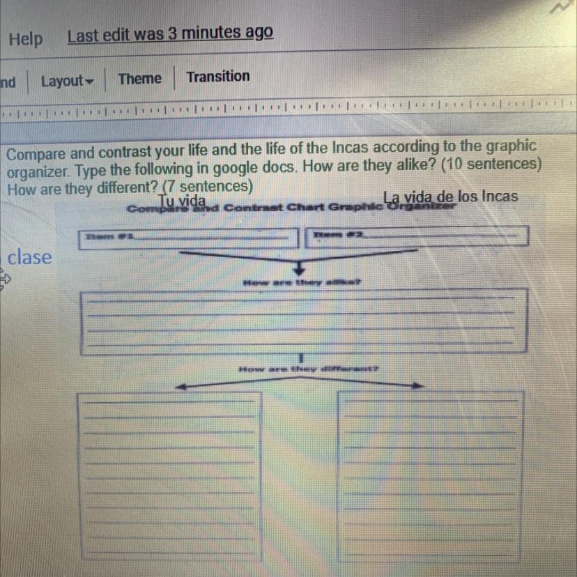 Compare and contrast your life and the life of the Incas according tothe graphic organizer on slide 3.