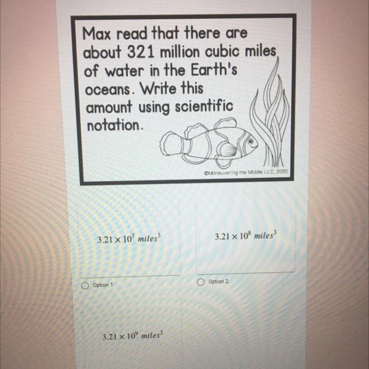 Max read that there areabout 321 million cubic milesof water in the Earth'soceans. Write thisamount using