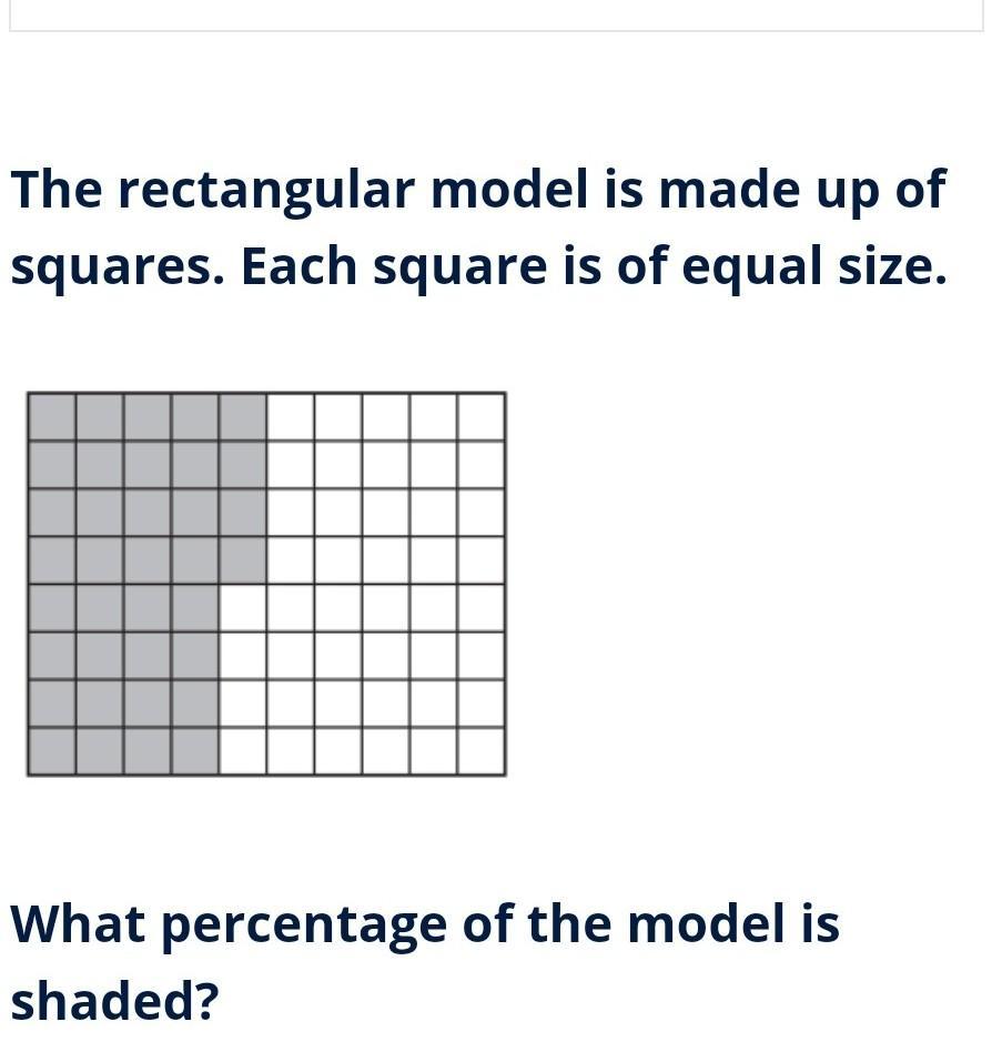 The rectangular model is made up of squares. Each square is of equal size. What percentage of the model