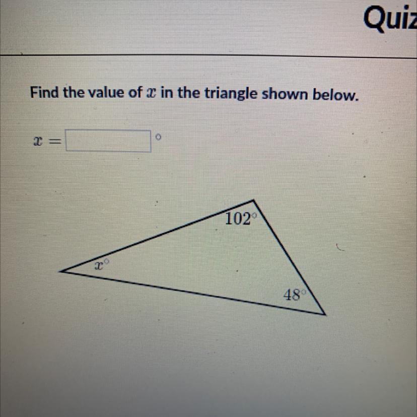 Find the value of x in the triangle shown below 