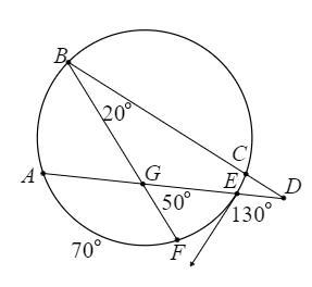 Identify the measure of arc AB.1. arc AB = 702. arc AB = 603. arc AB = 804. arc AB = 50