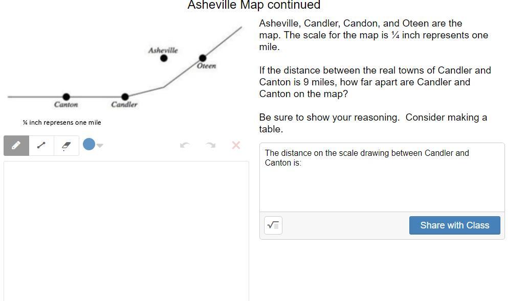 If the distance between the real towns of Candler and Canton is 9 miles, how far apart are Candler and