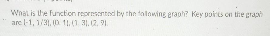 what is the function represented by the following graph key points are (-1,1/3),(0,1),(1/3),(2,9)