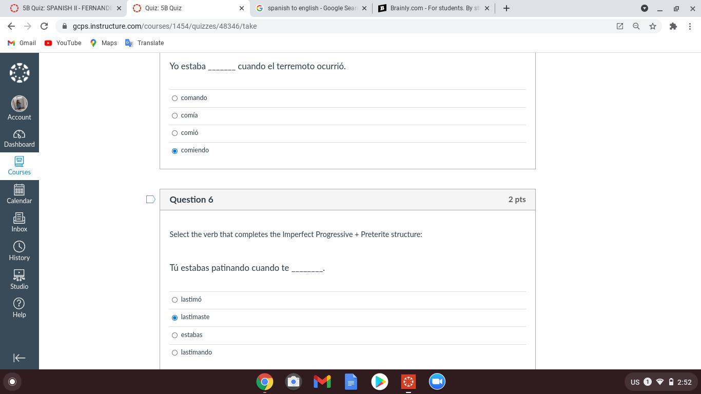 need help on this Spanish test and i have to get a 100 so please help!!! pt.1