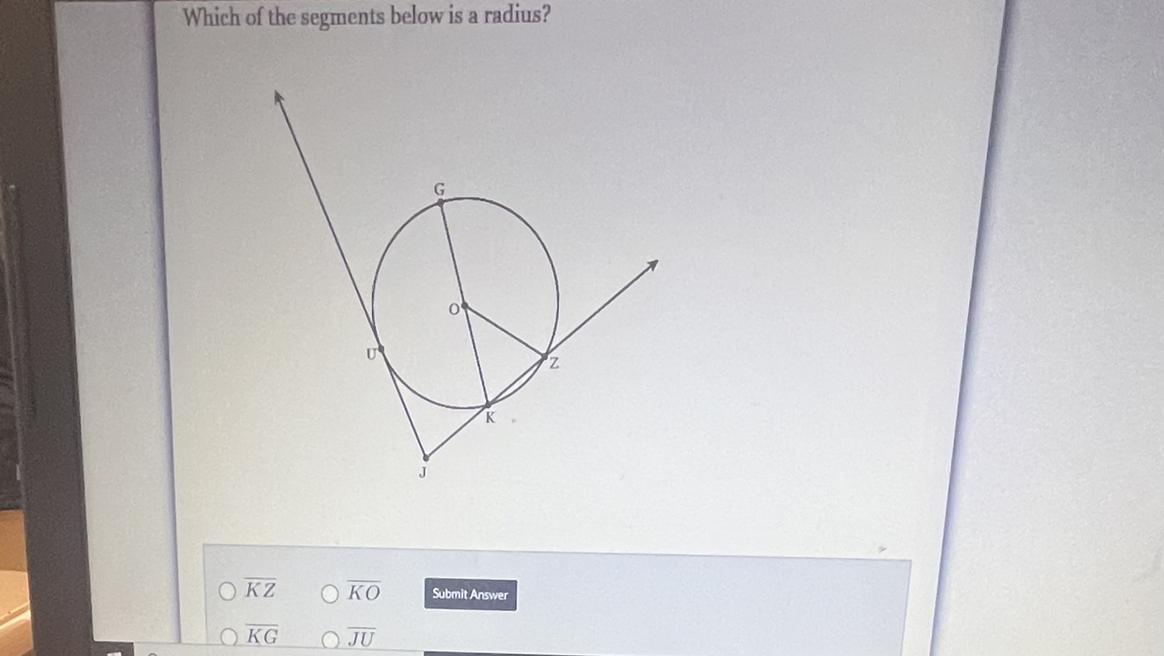 which of the segments below is a radius? 