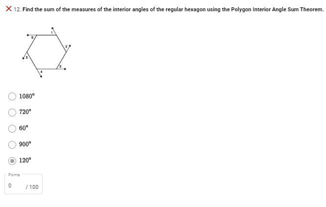 Find the sum of the measures of the interior angles of the regular hexagon using the Polygon Interior