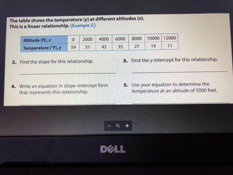 The table shows the temperature (y) at different altitudes (x).This is a linear relationship. (Example