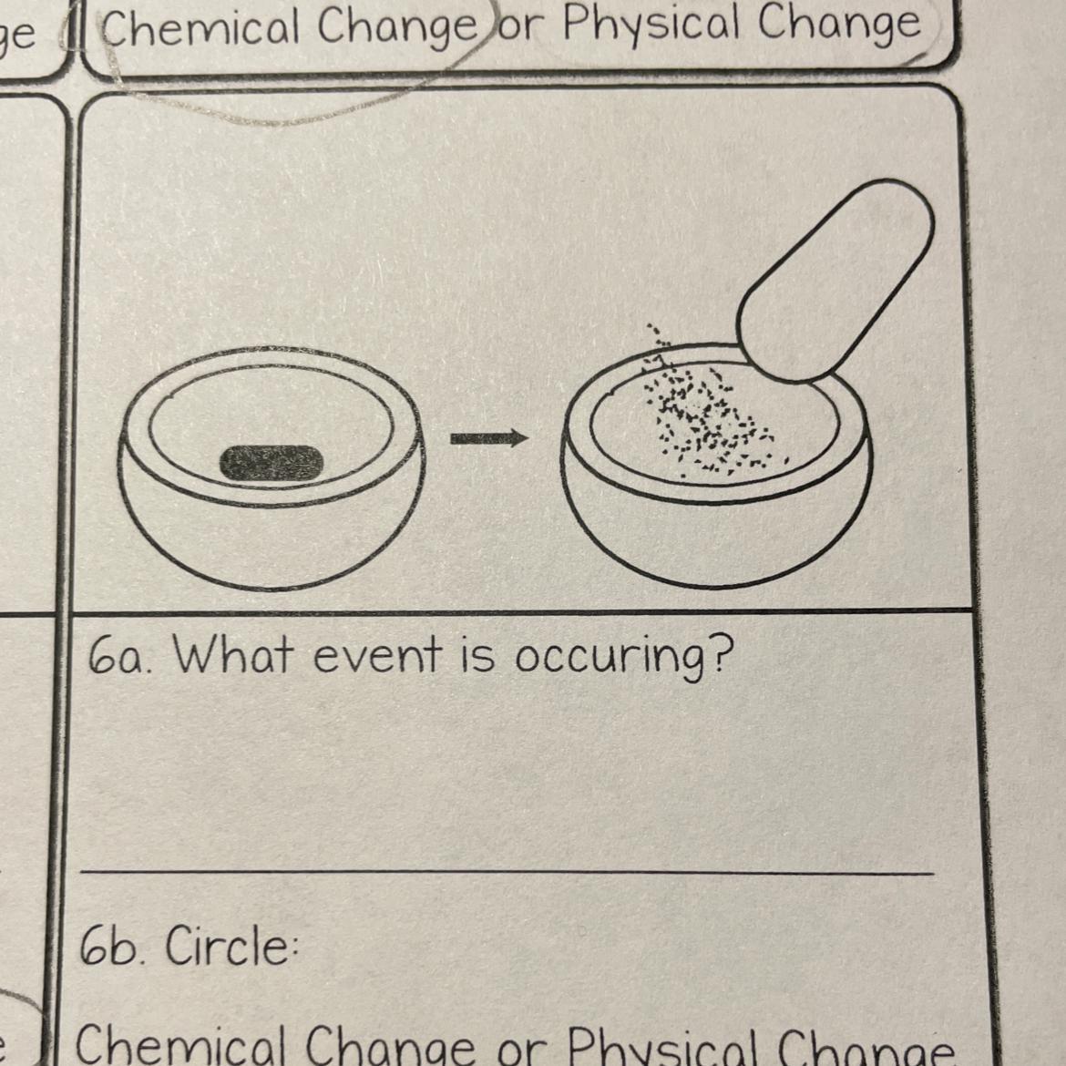 6a. What Event Is Occuring Chemical Change Or Physical Change