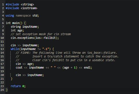 The given program reads a list of single-word first names and ages (ending with -1), and outputs that