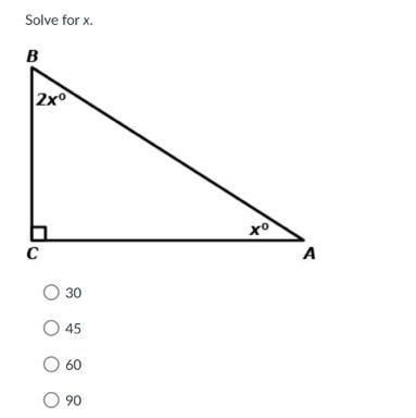solve for xa) 30b)45c) 60d) 90