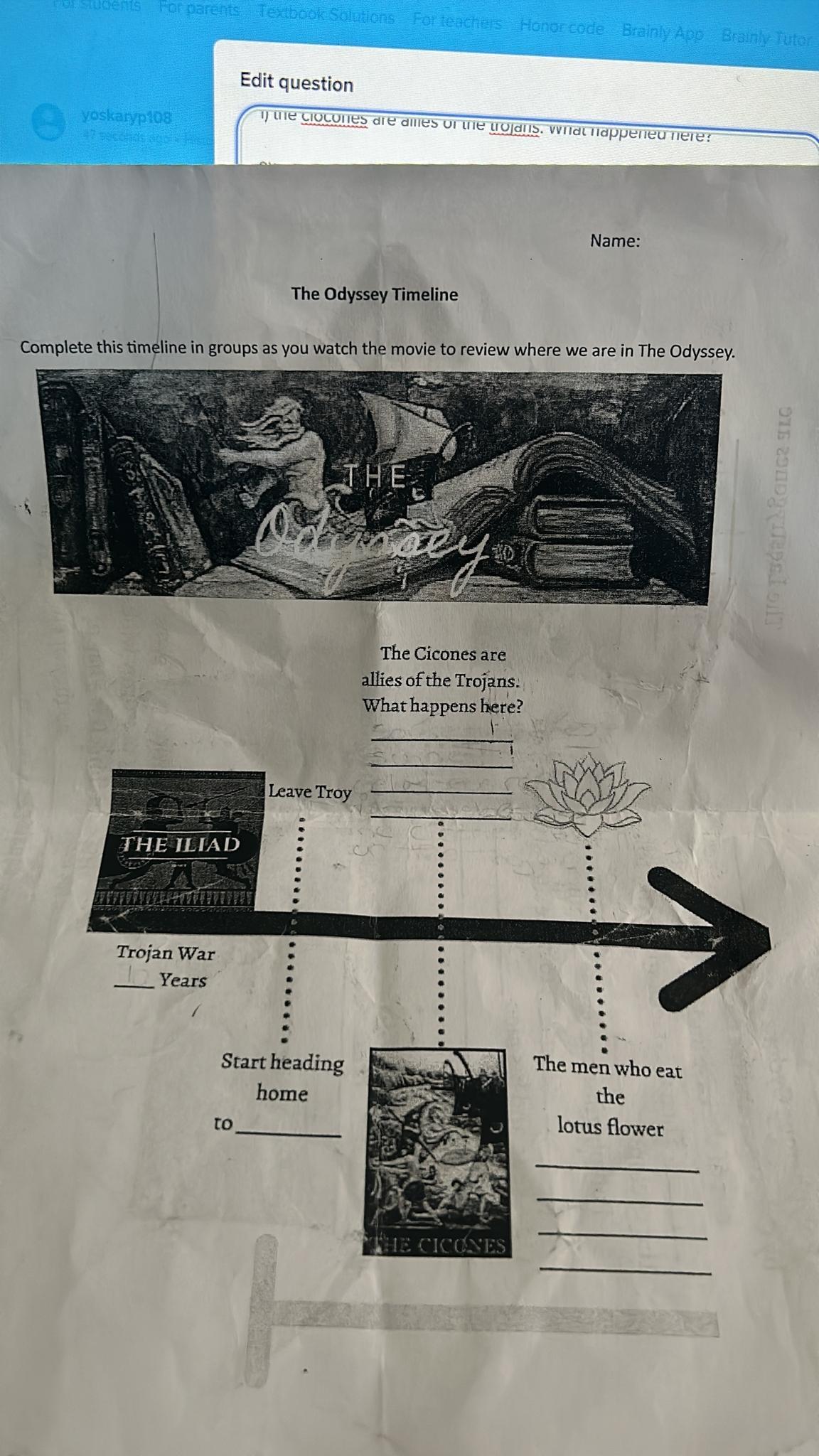 i need help pls1) the ciocones are allies of the trojans. What happened here?2)trojan war___ years3)