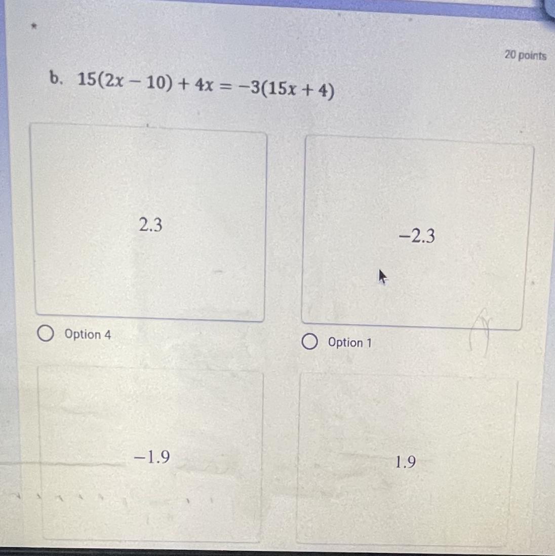 15(2x -10) + 4x= -3(15x + 4)
