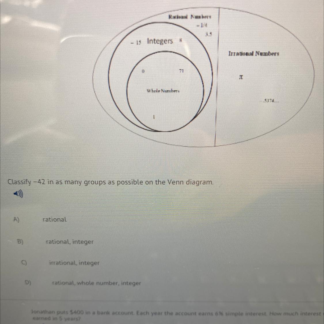Classify -42 in as many groups as possible on the Venn diagram.