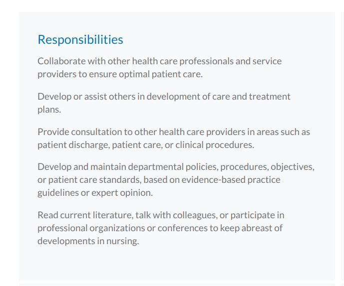 PLEASE SUMMARIZE THIS! i need to find out the responsibilities the be a clinical nurse specialists