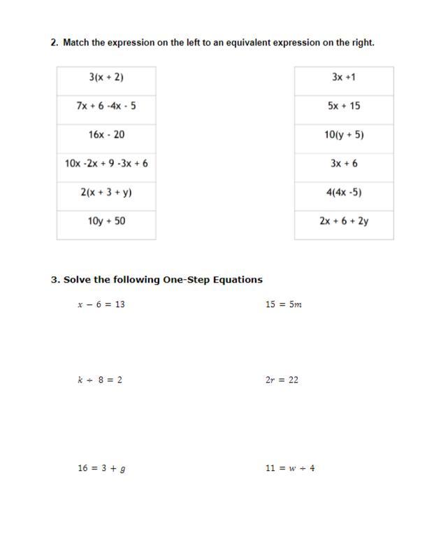 Match the expression on the left to an equivalent expression on the right.