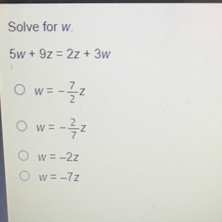 literal equation Solve for W.