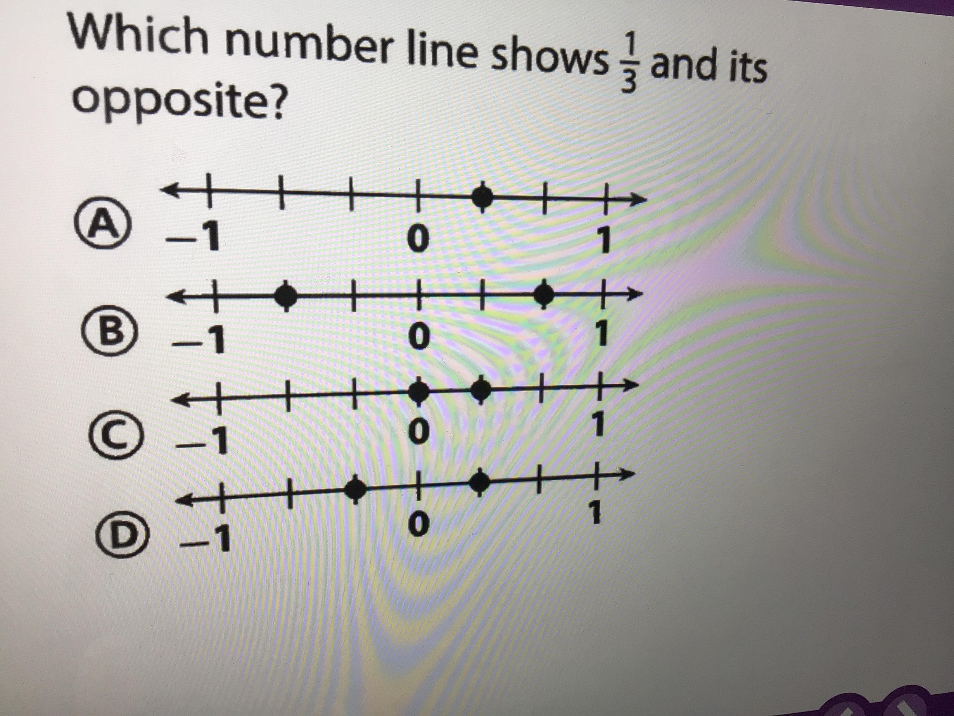 Answer please which number line shows 1/3 and its opposite