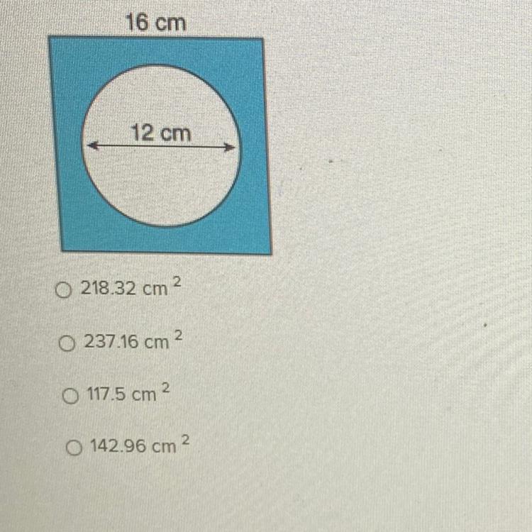 A square picture frame has a round circle cut out to show the picture. What is the area of the picture