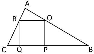 Square OPQR is inscribed in triangle ABC. The areas of AOR, BOP, CRQ are 1, 3, and 1, respectively. What