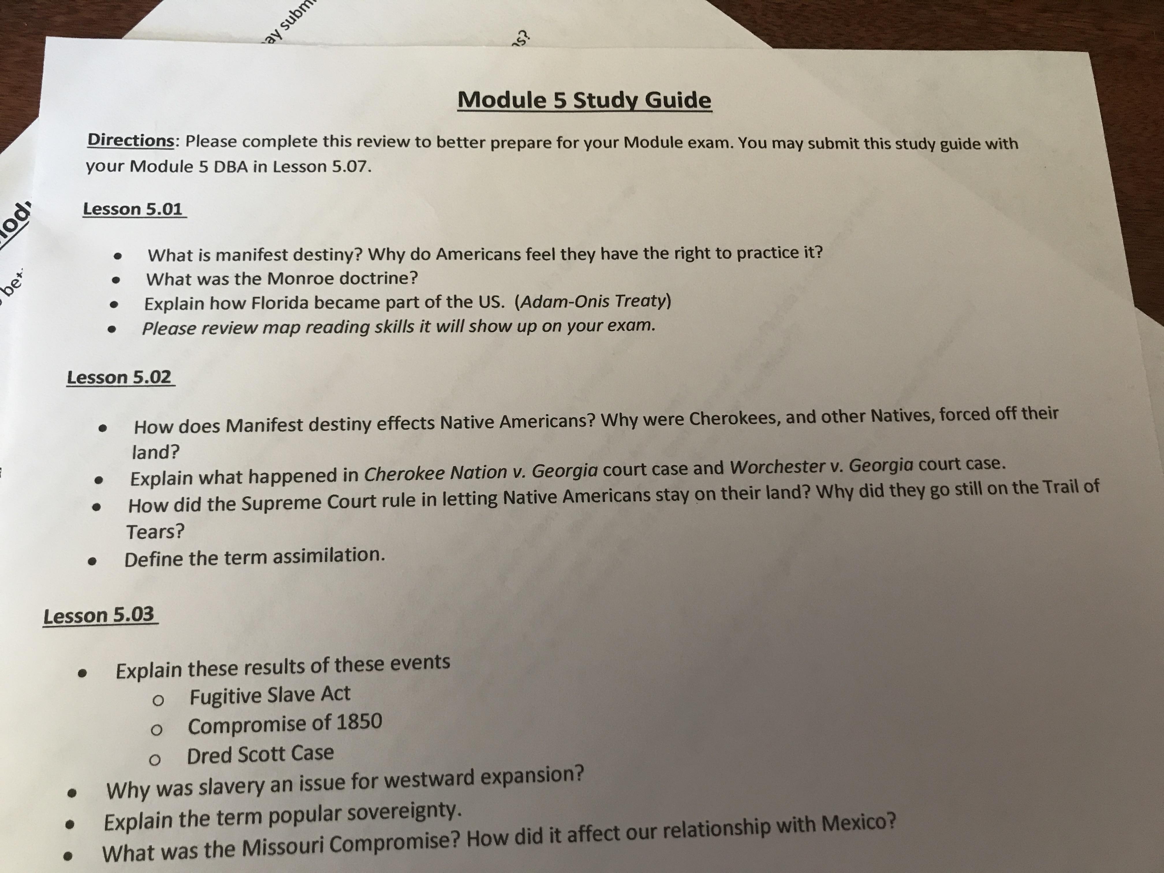 PLEASE help FLVS HISTORY 8th Grade Study Guide. I am Only looking for the answers to 5.01