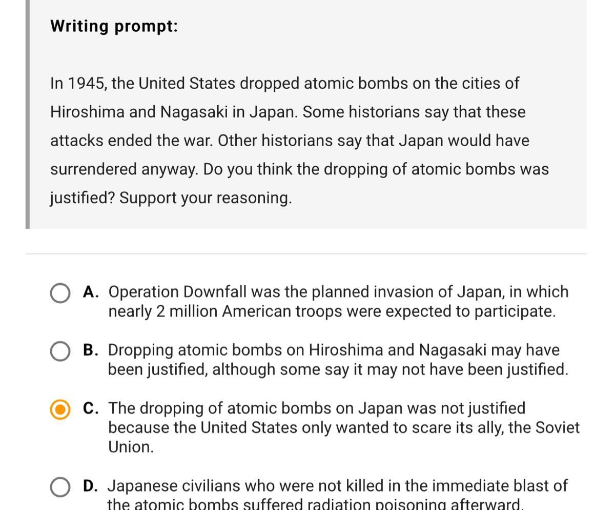 Which claim best responds to the writing prompt?