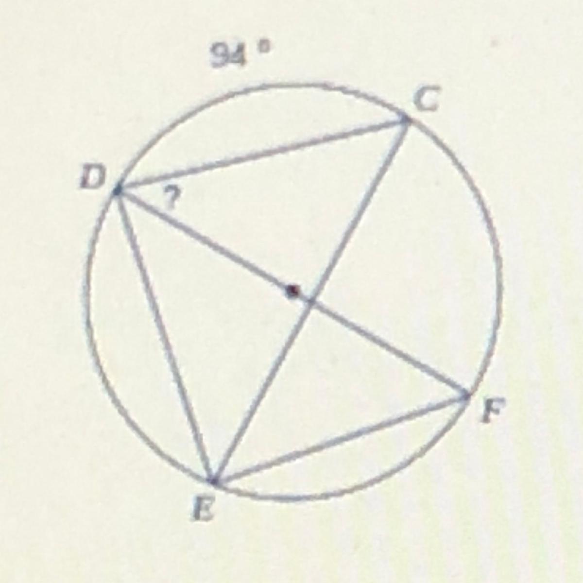 Find the measure of the arc or angle indicated. A. 43B. 53C. 44D. 46