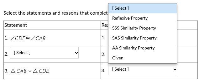Select the statements and reasons that complete the proof.Statement #2. Reasons #1. And #3.