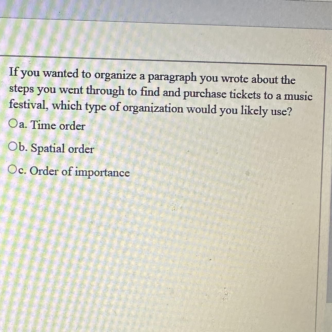 If you wanted to organize a paragraph you wrote about thesteps you went through to find and purchase