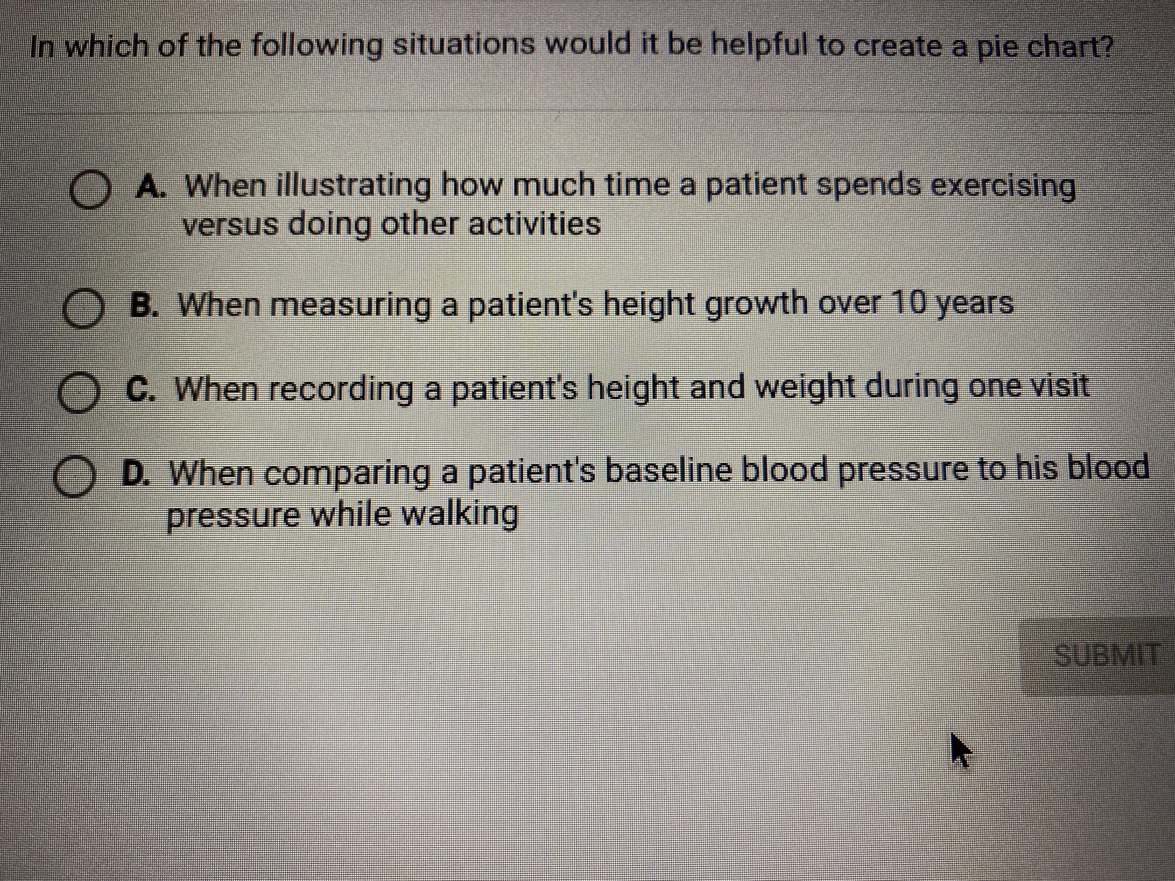 In which if the following situations would be helpful to create a pie chart?