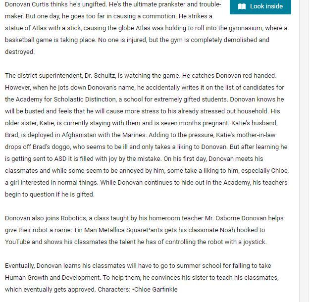 here is the summaryCharacters: Chloe GarfinkleDonovan CurtisMr. OsbornDr. SchultzAbigail LeeNoah YoukilisThe