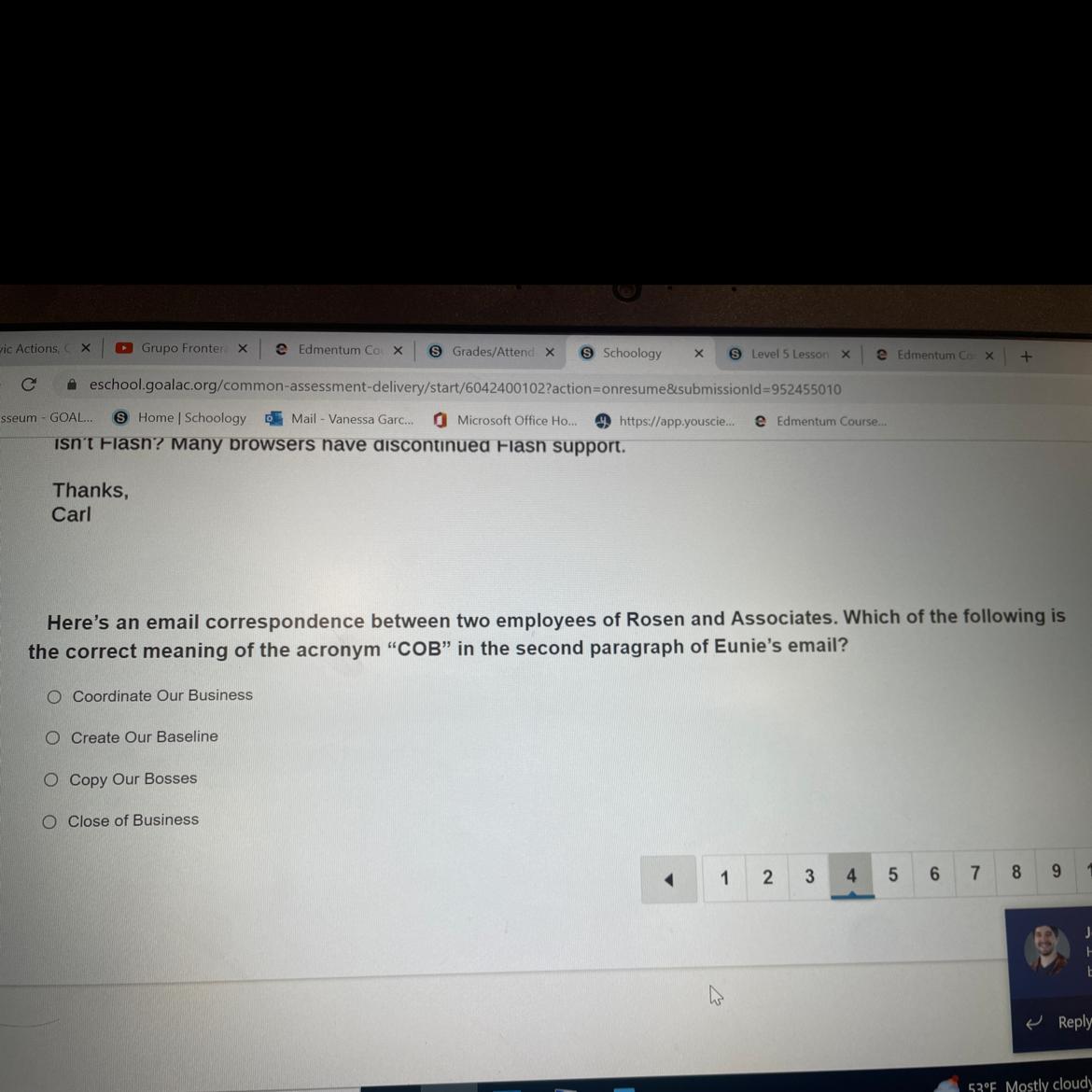 Here's an email correspondence between two employees of Rosen and Associates. Which of the following