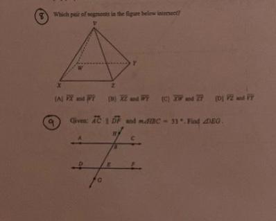 which pair of segments in the figure below intersect?given AC || DF and m