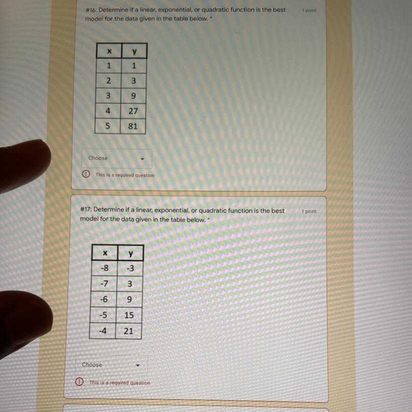 Answer choices for both of them are A) linearB) exponential C) quadratic 