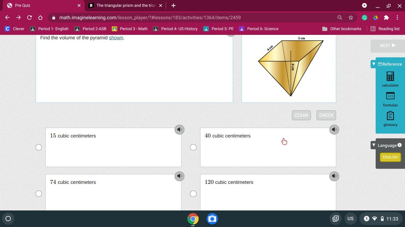 Find the volume of the prism shown.
