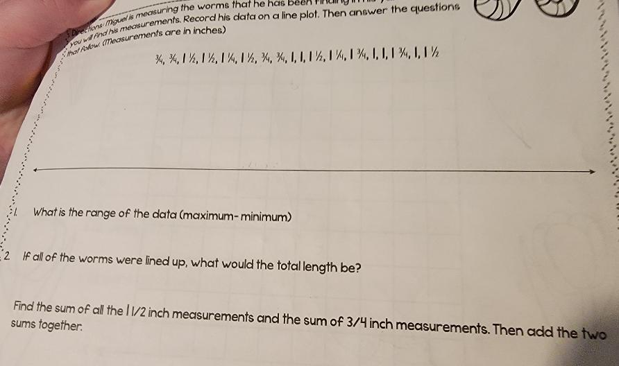 Miguel is measuring the worms that he has been finding in his yard. Below you will find his measurements.