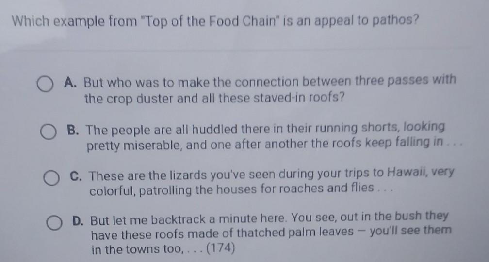 Which Example From Top Of The Food Chain Is An Appeal To Pathos