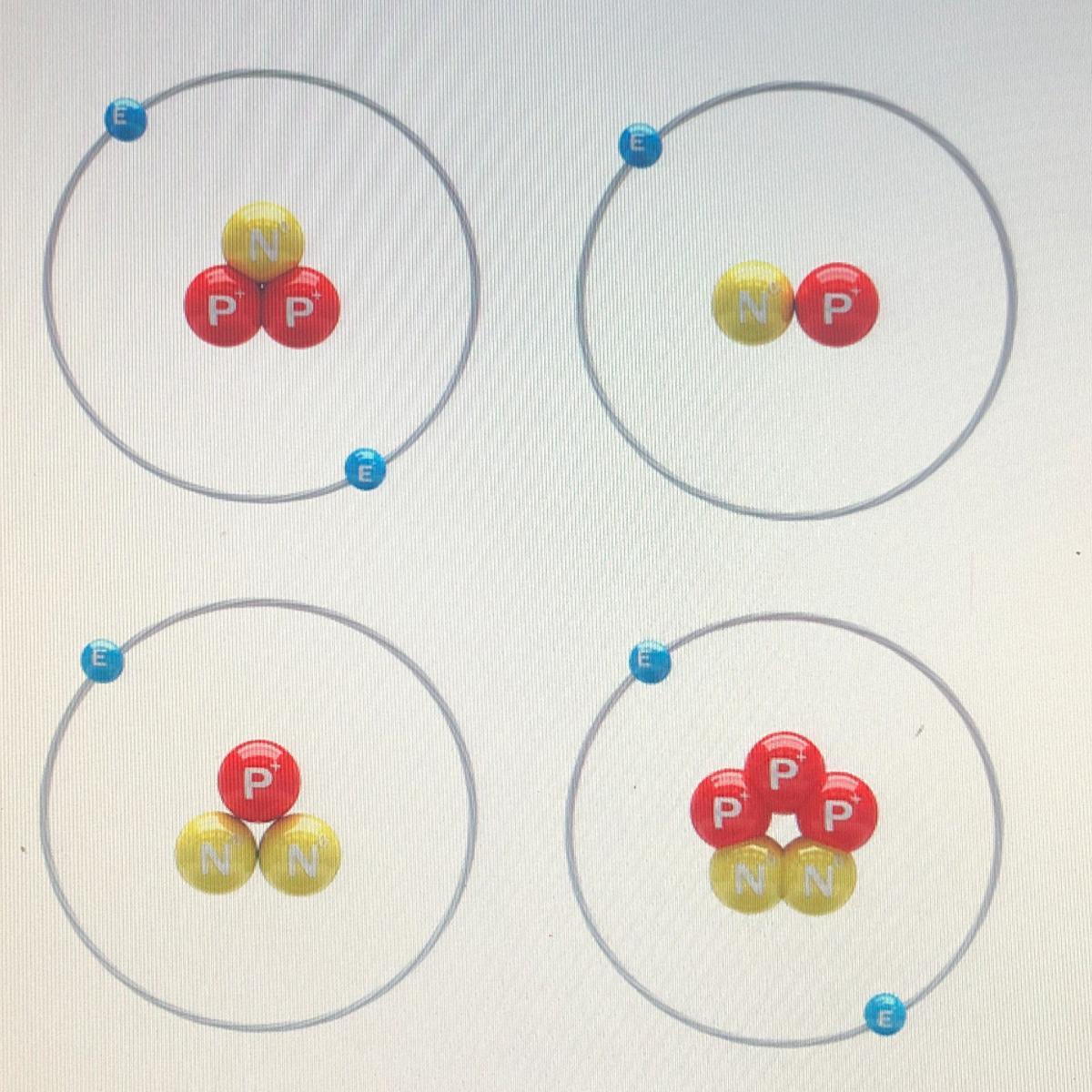Select the atomic models that belong to the same element.
