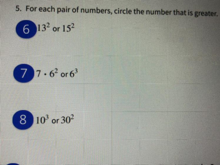 For Each Pair Of Numbers, Select Thenumber That Is Greater.Show Your Work
