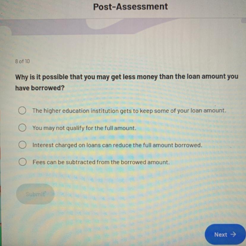 Why is it possible that you may get less money than the loan amount youhave borrowed?