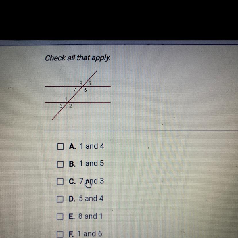 Which angles are corresponding angles check all that apply