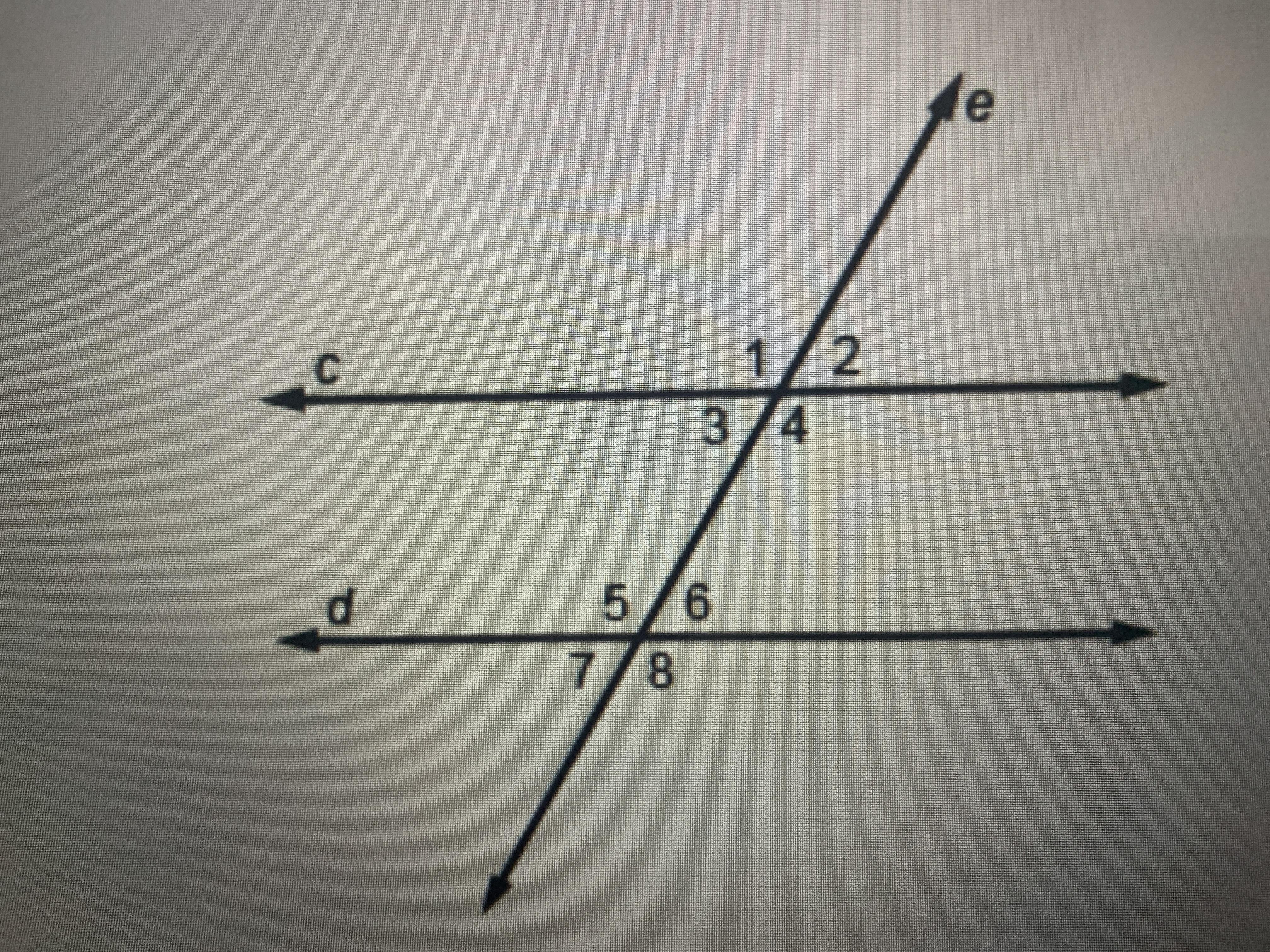 In the diagram, the measures of 1, 4, and 5 are 120. The measure of 7 is 60. Are lines c and d parallel