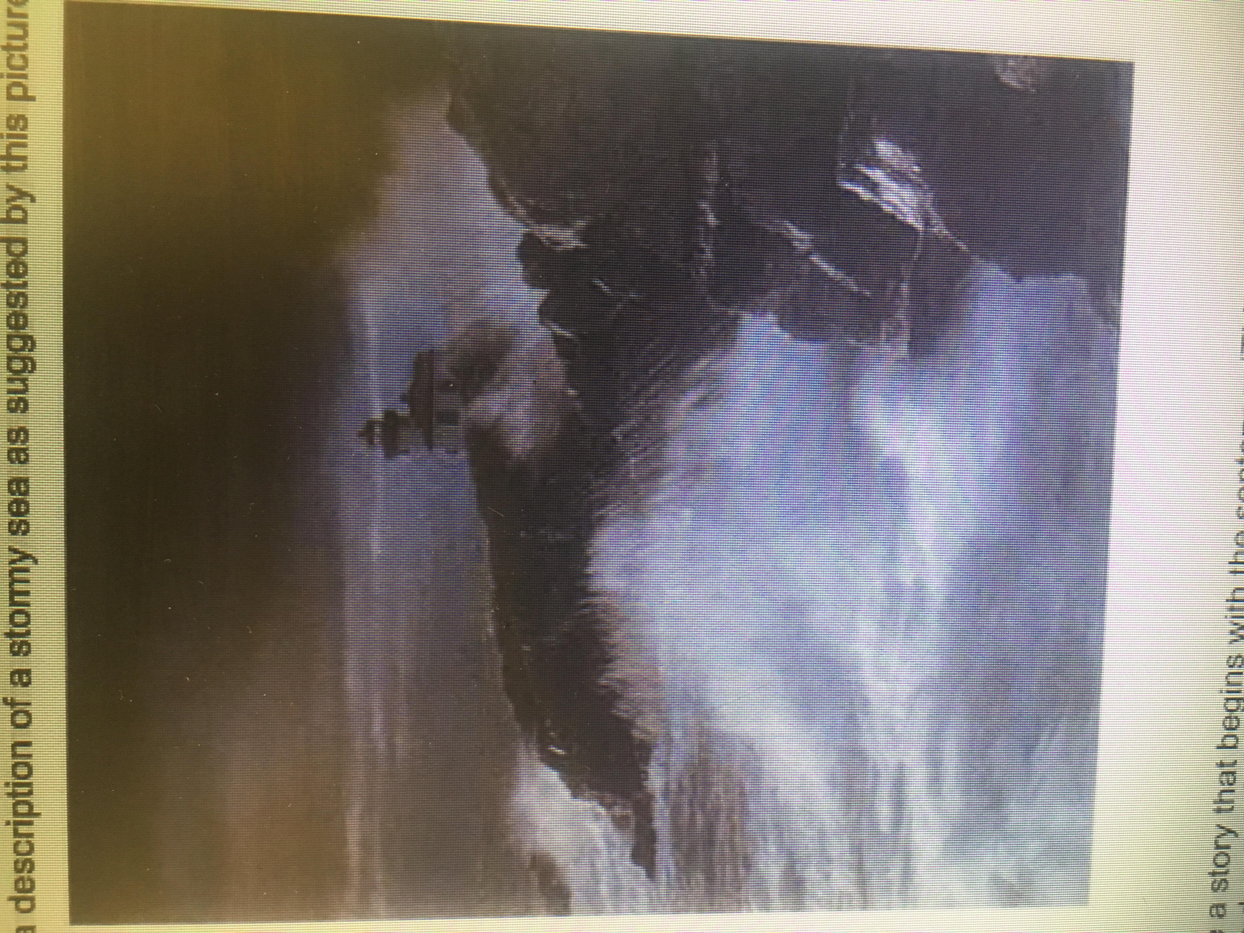Write a description of a stormy sea suggested by this picture
