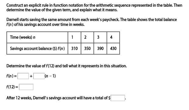 BRANLIEST FIRST ANSWERSConstruct an explicit rule in function notation for the arithmetic sequence represented